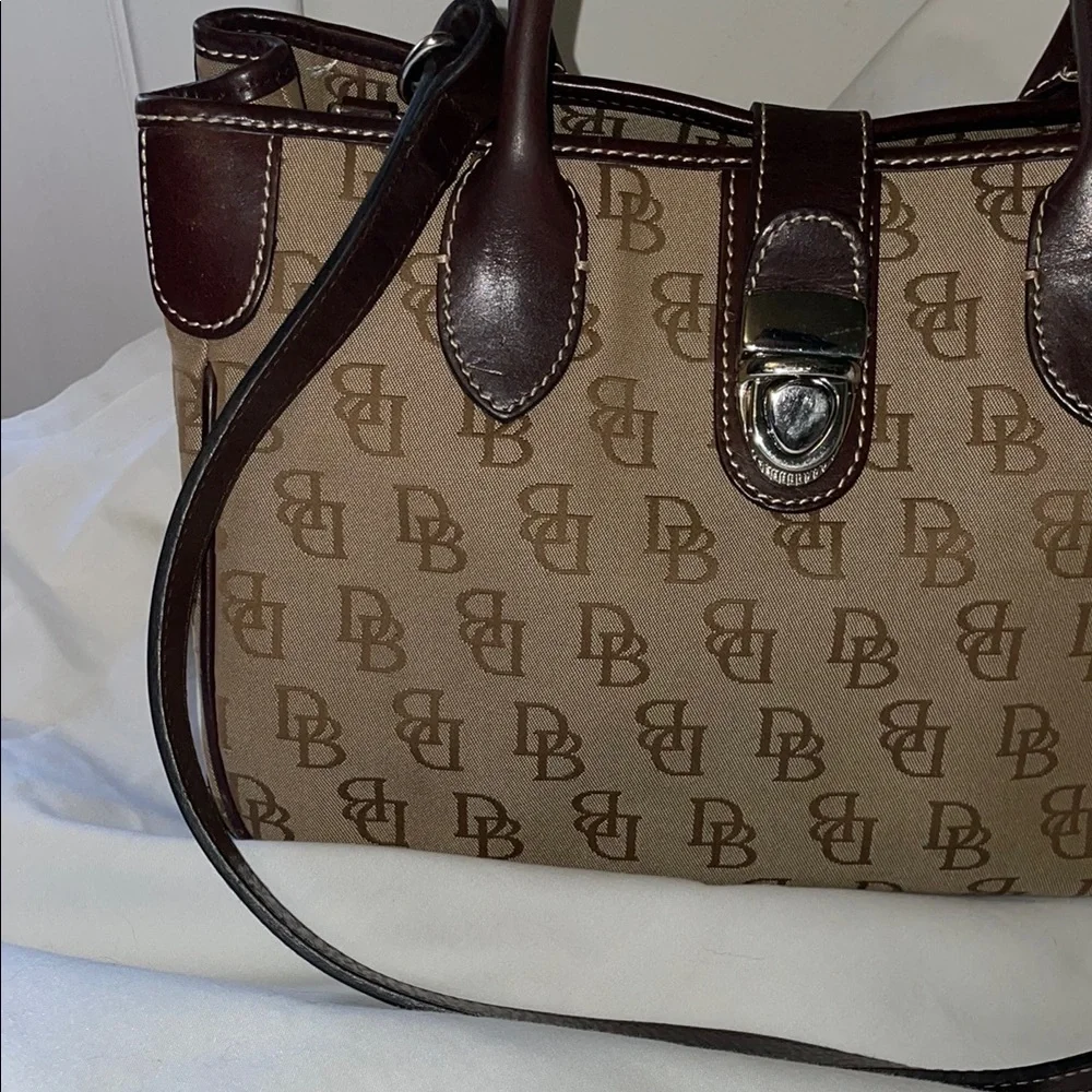 Dooney & Bourke Brown Satchel with Structured Shape and Monogram Pattern - Picture 3 of 13